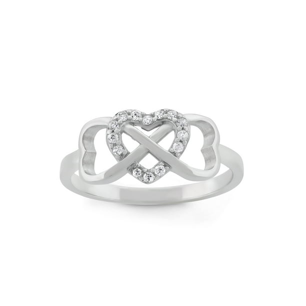 Love and Friendship Ring Sterling Silver Cubic Zirconia Eternal Heart Ring